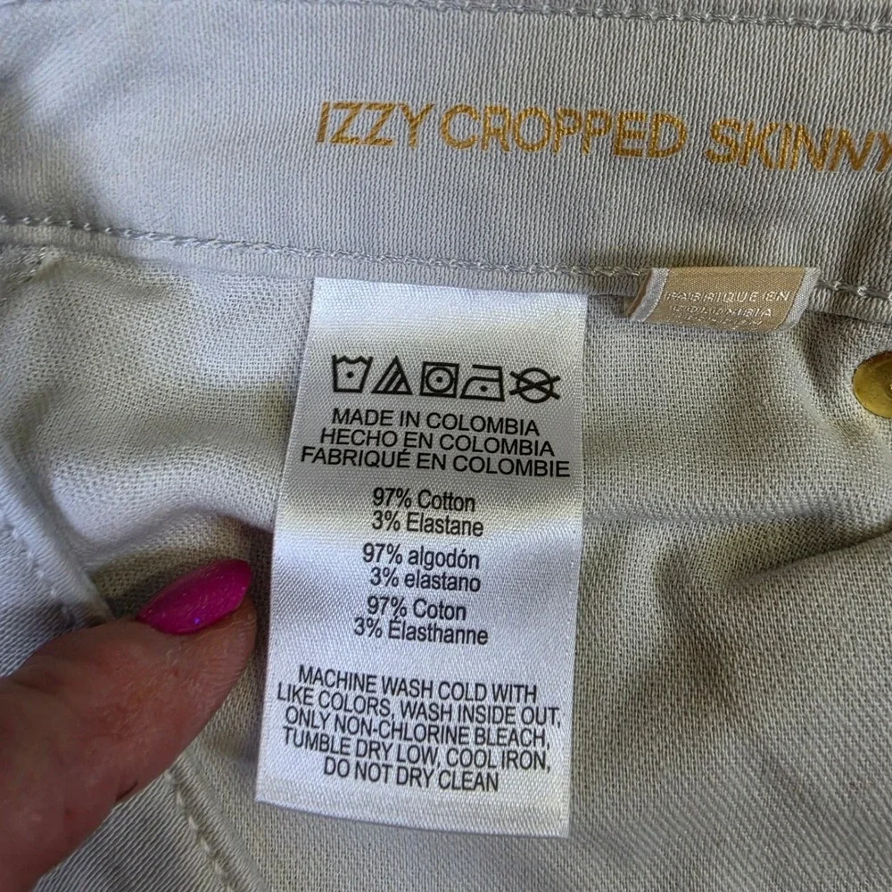 Michael Kors Izzy Cropped Skinny Jeans Light Gray Gold Hardware Size 10
